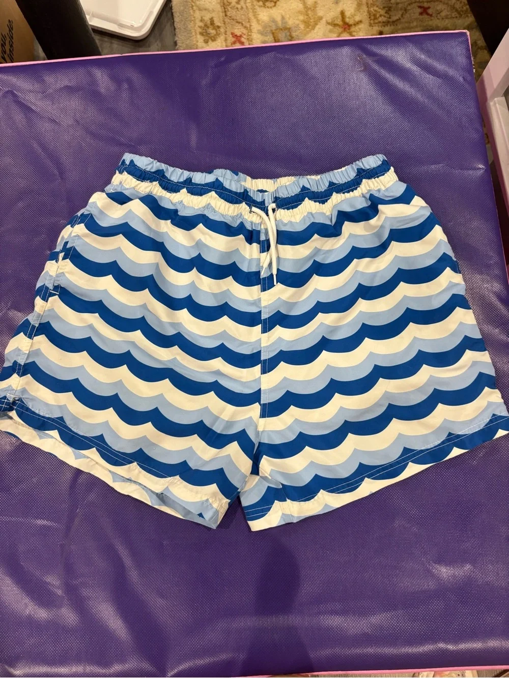 Blue Rooster Collection Men’s Wave-Print Swim Bermudas in Blue and White